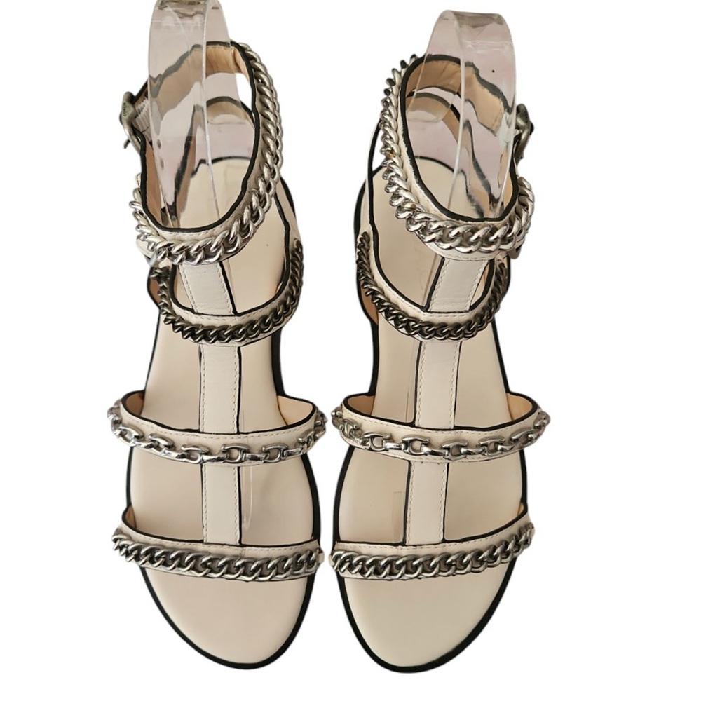 NEW Coach Sandal leather‎ sole gladiator 5.5 ivory -silver chain detail $265